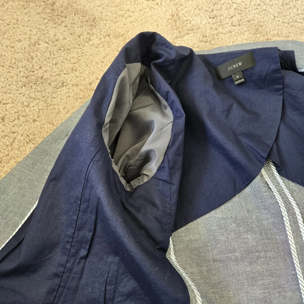 J. Crew Unstructured blazer in Cotton-linen Deep Water Blue Womens Size 8 Preppy
